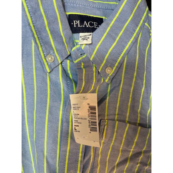 Boys NWT Children’s Place Blue & Yellow Striped Long Sleeve Button Down Shirt 10 - Picture 2 of 6